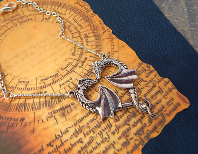 #ad Dragon Pendant Necklace Heart Handmade Jewelry Silver Chain Celtic Fantasy $18.99
