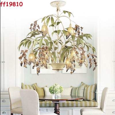 #ad Retro Crystal Floral Chandelier Bedroom Dining Room Living Rm Rural Green Light $650.07