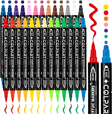 #ad 26 Colors Dual Tip Acrylic Paint Pens Markers，Premium Acrylic Paint Pens for Roc $21.12
