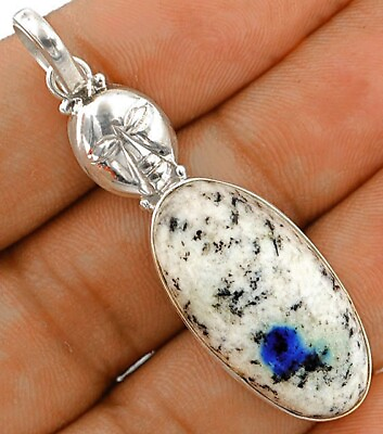 #ad Natural Tribal Face K2 Granite With Azurite 925 Sterling Silver Pendant NW17 9 $28.99