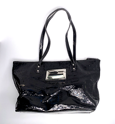#ad Guess Black Tote Purse Vinyl Small Medium Satchel Purse Handbag= $8.19