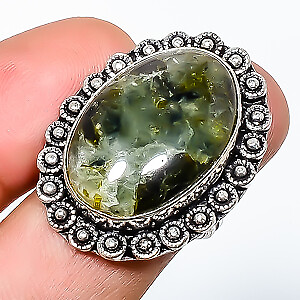 #ad Natural Moss Prehnite 925 Silver Plated Handmade Ring s.7 TR7508 1162 $11.40