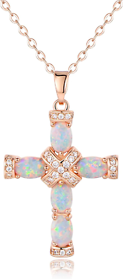 #ad Rose Gold amp; White Gold Plated Created Opal Cross Chain with Pendant $41.99