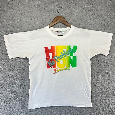 #ad Vintage Bahama No Problem Shirt Adult XL White Colorful Single Stitch 70s 80s $5.77