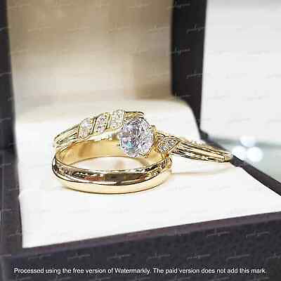 #ad 2CT Lab Created Diamond Trio Engagement Wedding Ring Set 10K Yellow Gold Finish $251.99