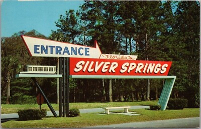 #ad Vintage 1960s SILVER SPRINGS Florida Postcard Entrance Sign Chrome Unused $5.25