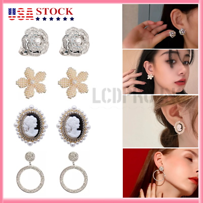 #ad 925 Sterling Silver CZ Stud Earrings Cubic Zirconia Women Pearl Jewelry Gift US $2.83