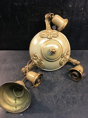 #ad Vintage Hanging Brass Pan Ceiling Light Chandelier 3 Light Parts Repair lot $85.50