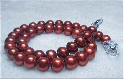 #ad AAA9 10MM SOUTH SEA PERFECT brown RED PEARL NECKLACE silver 18quot; 20quot; $77.00