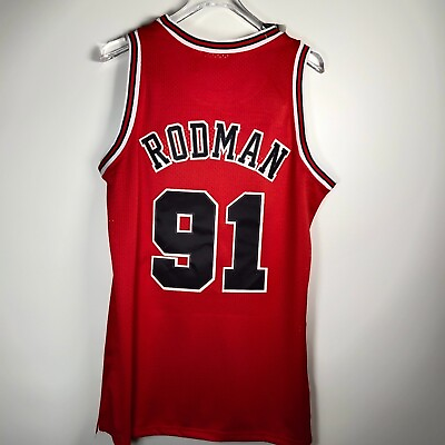 #ad Dennis Rodman Embroidered #91 Jersey Vintage Red $42.80