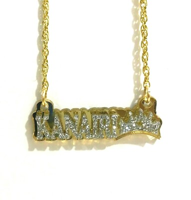 #ad Name Plate Custom Necklace Personalized Nameplate Gold With Crown Diamond Look $26.95