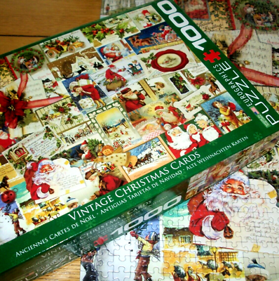 #ad Jigsaw Puzzle 1000 Pieces Vintage Christmas Cards Colorful Collage Art Complete $13.49
