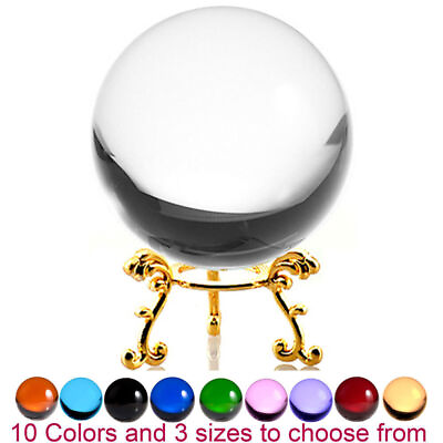 #ad Crystal Ball Sphere for Feng Shui Meditation Decor with Golden Flower Stand $25.64