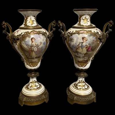 #ad Louis XVI Sevre Porcelain Vases: 19th Century Pair in Porcelain amp; Bronze $2700.00