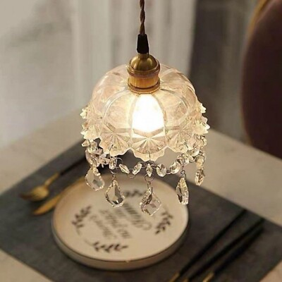 #ad Vintage Chandelier Brass Crystal Glass Pendant Ceiling Light Fixture Dining Room $59.99