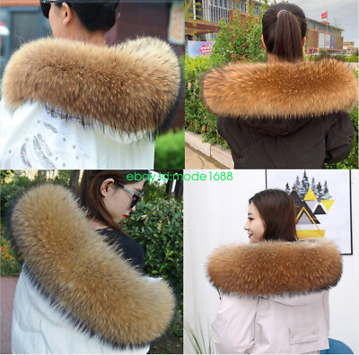 #ad 100% Real fur Collar Real raccoon Fur Scarf Trim For DIY Unisex jacket coat hood $44.99