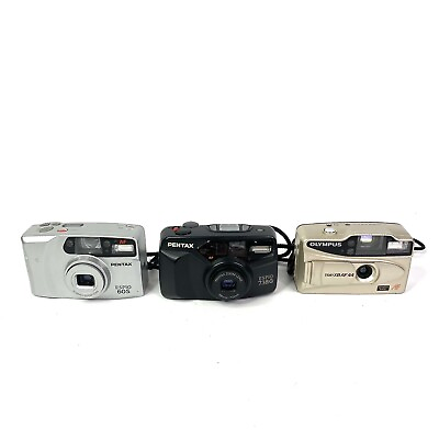 #ad Lot of 3 Olympus amp; Pentax 35mm Film Cameras 60S 738g AF44 For Parts or Repair* $29.99