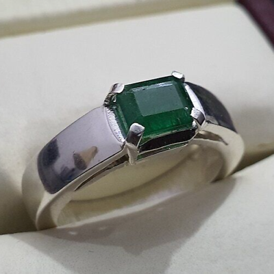 #ad Emerald Ring For Men Natural Mens Emerald Ring 925 Sterling Silver Swat Emerald $410.00