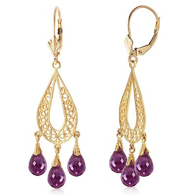 #ad 3.75 Carat 14K Solid Yellow Gold Chandelier Earrings Natural Amethyst $498.00