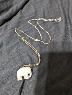 #ad Vintage VTG Boho White Elephant Charm Dangle Necklace w Chain From An Estate $6.50