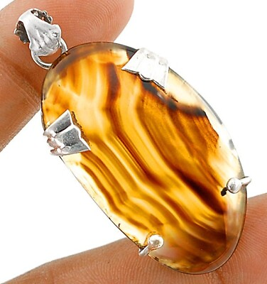 #ad Natural Banded Agate 925 Sterling Silver Pendant Jewelry NW17 4 $32.99