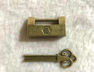 #ad Asian Vintage Small Brass Metal Lock With Key Antique Lucky Gift $9.99