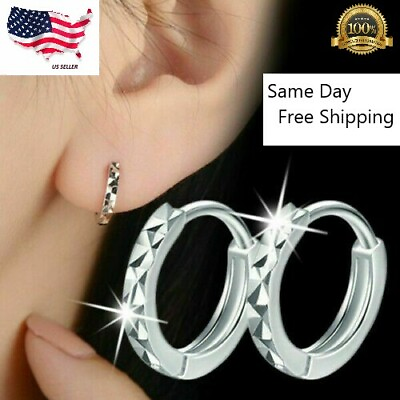 #ad Elegant 925 Silver Plated Ear Hoop Earrings Women Zircon Jewelry Lab Created $2.99