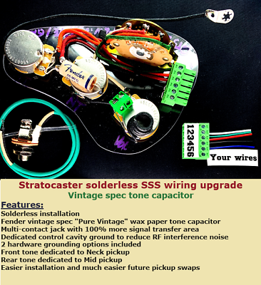 #ad Fender Stratocaster Solderless SSS wiring harness Fender Pure Vintage Tone cap $116.00