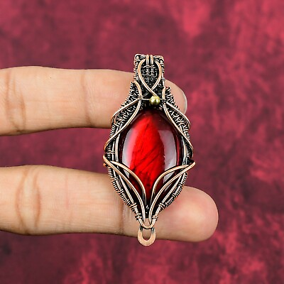 #ad Red Fire Labradorite Pendant Copper Wire Wrapped Pendant Dainty Gemstone Jewelry $25.20