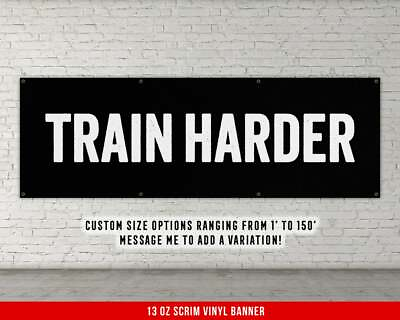 #ad Train Harder Banner Home Gym Decor Large Quote Wall Art Fitness Training $40.80
