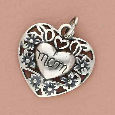 #ad sterling silver floral scroll mom heart pendant $19.20