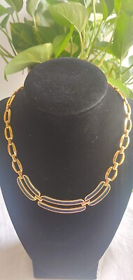 #ad Vintage Napier Enamel 6 Blue Links Gold Linked Necklace Choker 16.5quot; $13.60