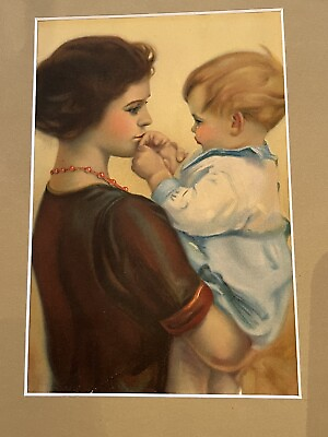 #ad Lithograph vintage mother and child print $25.00