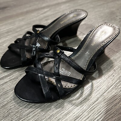 #ad Black Open Toe Sandal Heeled 8.5 Leather Straps Wedge Evening Flats Naturalizer $12.12
