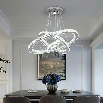#ad LED Crystal Chandelier Pendant Lights Ceiling light 3 Rings Lighting Living Room $115.90