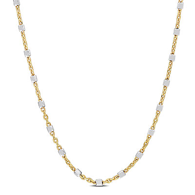 #ad Amour 2 Tone Yellow Sterling Silver White Bead Chain 16quot; Necklace $29.00