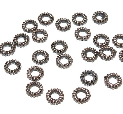 #ad MB341 Antiqued Copper Plated 5mm Ribbed Ring Rondelle Metal Spacer Beads 24pc $11.00