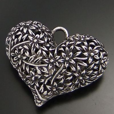#ad 42*31mm Antiqued Silver 3D Floral Heart Necklace Charms Pendants 4pcs $4.27