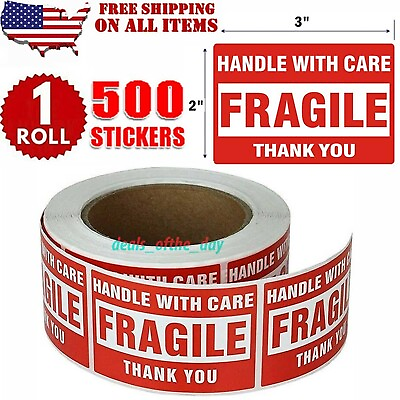 #ad Fragile Stickers 1 Roll 500 2x3 Fragile Label Sticker Handle With Care Mailing $8.49