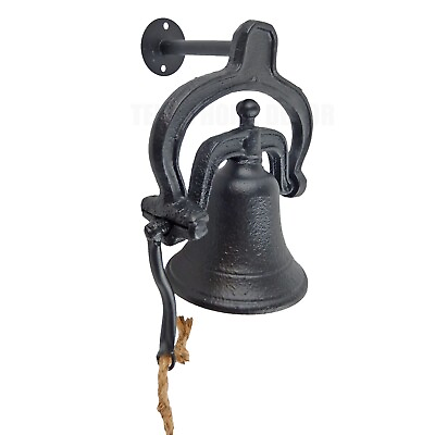 #ad Cast Iron Farm School Church Dinner Bell Retro Antique Style Matte Black Finish $42.95