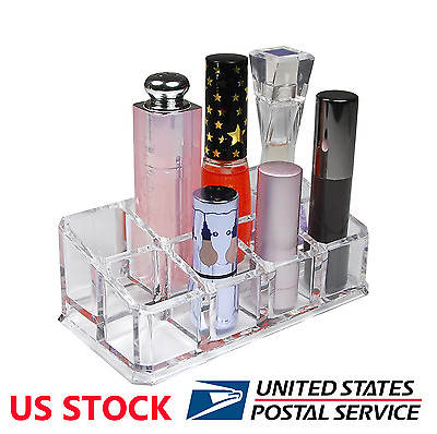 #ad Rectangular Clear Acrylic Cosmetic Organizer Makeup Lipstick Holder w 8 Spaces $6.80