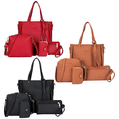 #ad #ad 4Pcs Set Women Lady Leather Handbags Messenger Shoulder Bags Tote Satchel Purse $16.09