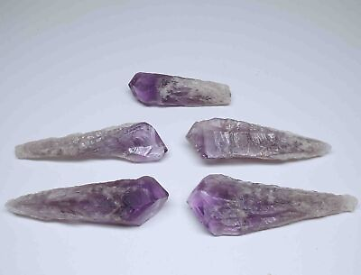 #ad 5 Royal Bahia Amethyst Laser Wands Natural Purple Geode Stem Crystal Points $11.21
