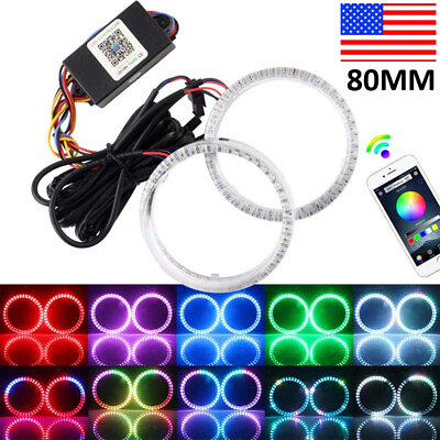 #ad 80mm RGB halo ring for Ford Mustang GT 05 12 fog light angel eye DRL app lamp $35.99