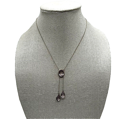 #ad Antique Edwardian 835 European Silver 3 Amethyst Negligee Drop Necklace Timeless $279.95
