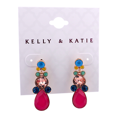 #ad * Kelly amp; Katie * Gold Tone Pink Teardrop Chandelier Cute Fashion Earrings $12.99