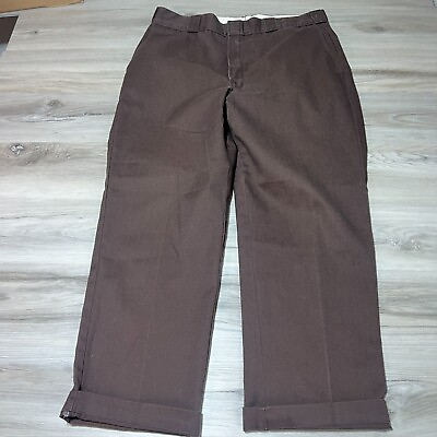 #ad Dickies Work Wear Pants Mens 38x30 Dark Brown Flat Front Outdoors Retro 90s $24.95