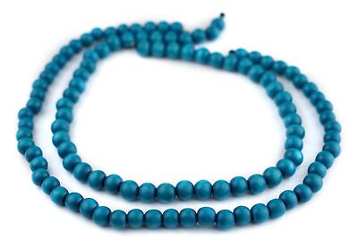 #ad Aqua Blue Round Natural Wood Beads 8mm Large Hole 16 Inch Strand $1.99