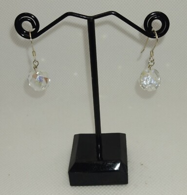 #ad Crystal Ball 7MM Dangle Drop Sterling Silver Hook Clasps Earrings 1quot; 4.9 Grams $13.00