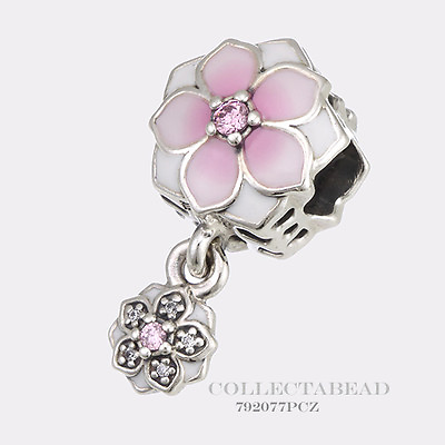 #ad Authentic Pandora Silver Magnolia Bloom Enamel CZ Dangle Bead 792077PCZ $48.00